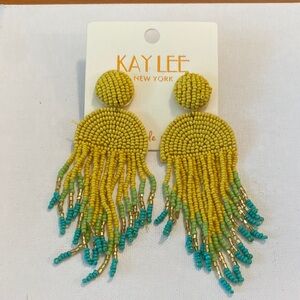 Kay Lee Yellow, Green and Teal Beaded Earrings NWT